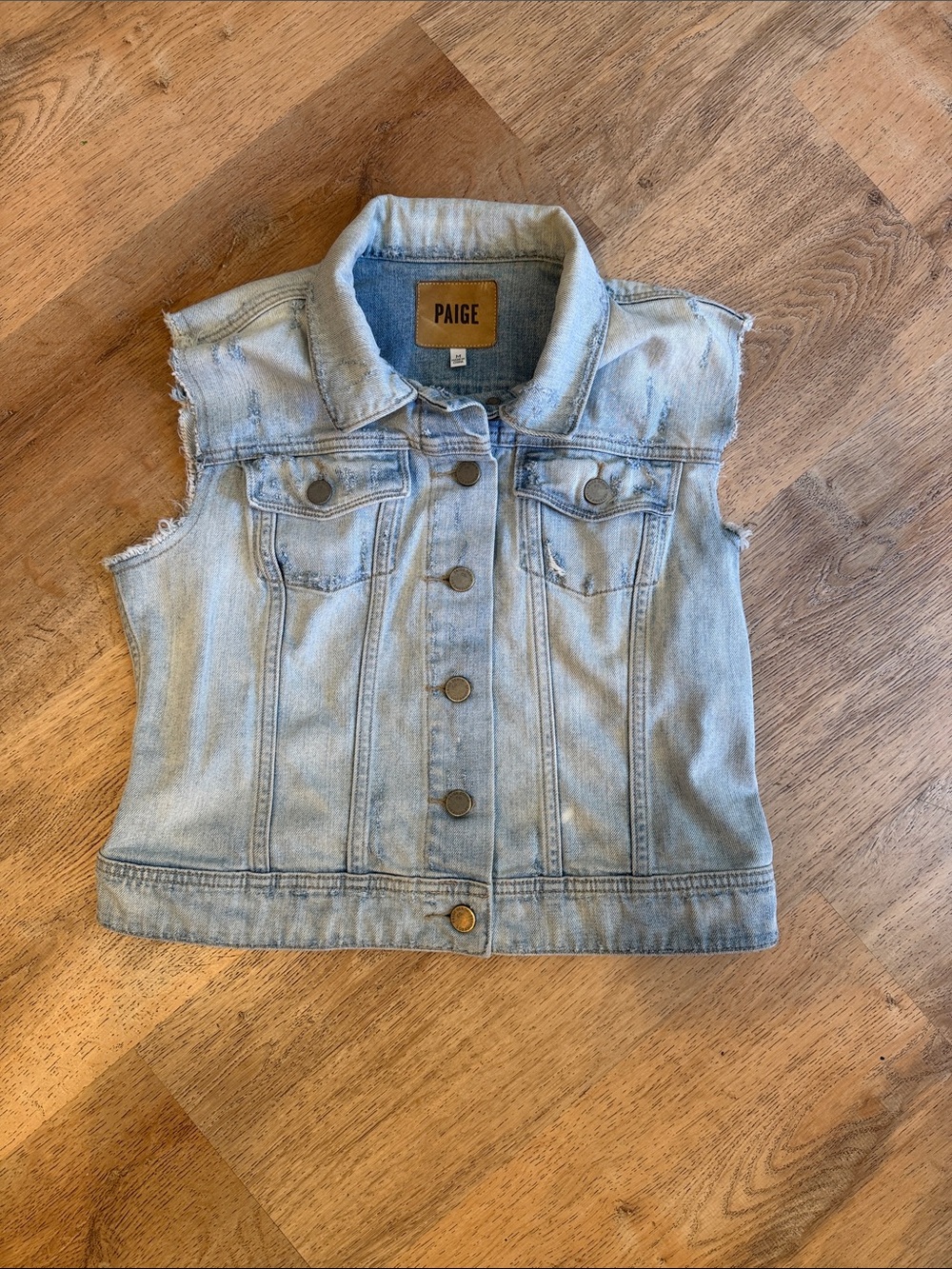 PAIGE Light Blue Distressed Denim Vest